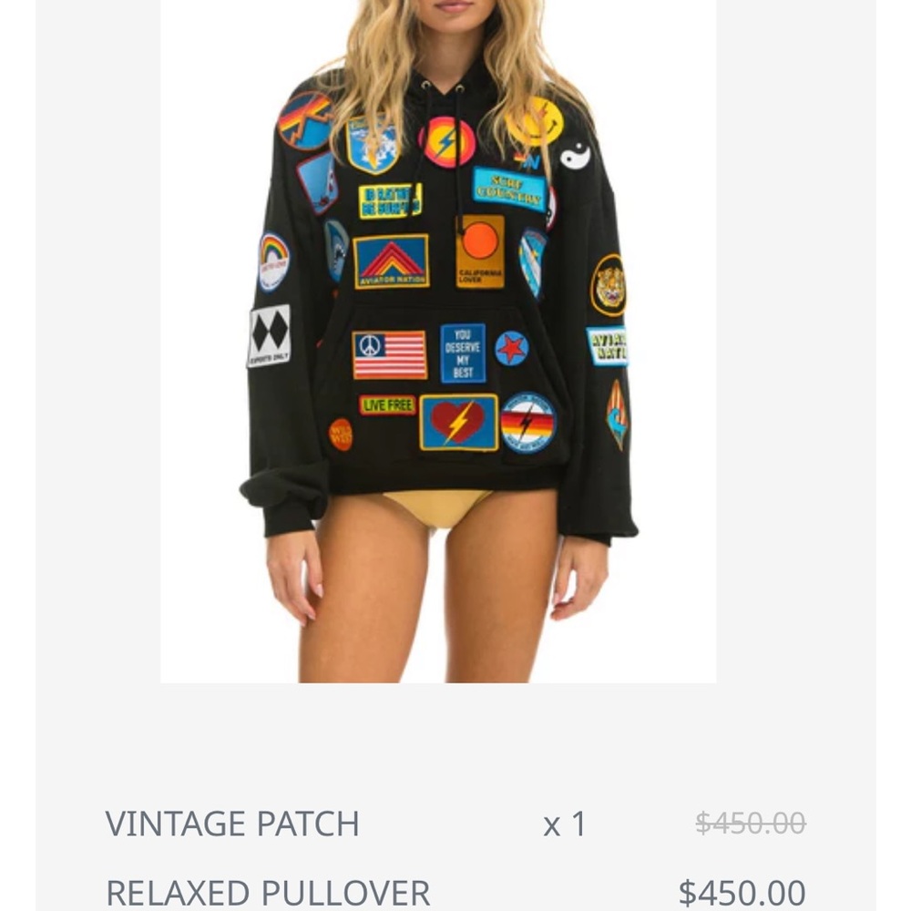 NEW Aviator Nation Black Hoodie with Colorful Patches